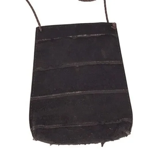 Womens Leather Suede Braided Strap Cell Phone Crossbody Sling Bag Black One Size